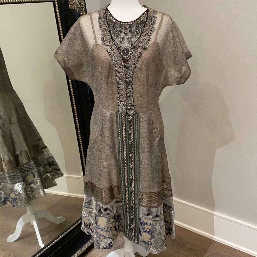 NWT Byron Lars Size 8 Metallic Shimmer Midi Dress!